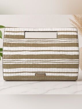 Coach Striped Taupe and White Wristlet Clutch